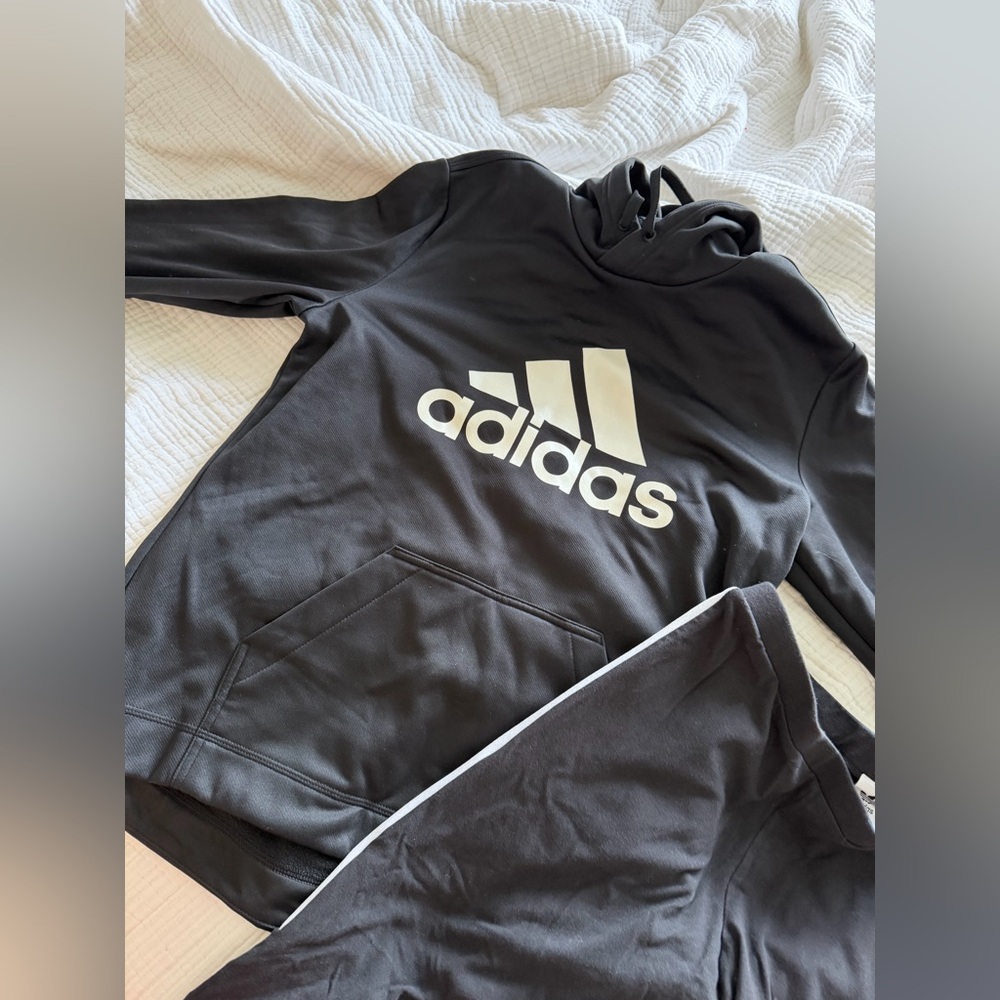Adidas Black Sweatshirt with White Logo and matching pants